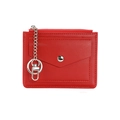 Red leather mini coin purse with zipper closure, snap front pocket and silver keychain - Red