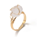 Handmade gold wire-wrapped ring with an irregular raw white crystal stone - White Crystal