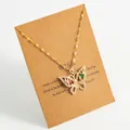 Elegant butterfly pendant necklace with colorful gemstones and pearls on display card - Style A Gold