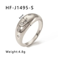 Detail of 8mm wide silver dome ring featuring hollow moon star designs and zircon inlay - US 6 / Silver