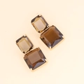 Detail of square brown crystal earrings with tiered geometric design in gold finish - 8# Grey