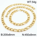 Parure de bijoux hip-hop dorée avec chaîne 3:1 NK comprenant un collier et son bracelet - 8mm Or