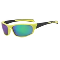 Occhiali da sole sportivi da ciclismo giallo neon e nero con lenti iridescenti - Montatura Gialla Lente Verde