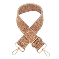 Detail of 5cm wide ethnic embroidered bag strap with beige geometric patterns and gold clips - Silver Clasp / Khaki Brown Flower