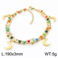 Double-layered gold stainless steel bracelet with colorful beads and crescent moon charms - Moon Pendant Style (KB179936-MW)