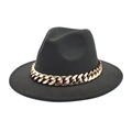 Classic black wool fedora hat with a stylish chunky gold chain band for women and men - M (56-58cm) / Dark Gray