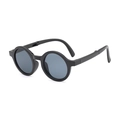 Foldable round kids sunglasses in matte black with UV protection and retro design - Black Frame Grey Lens