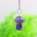Lapis lazuli mushroom pendant wrapped in silver wire with a matching metal chain - Blue Vein Stone Silver-tone