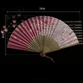 Bamboo folding fan with pink cherry blossom pattern on fabric, 38cm width size view - Falling Petals