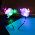 LED light-up reindeer antler headband with red finish and white pom-poms for festive parties - Antler Headband / Feather Red Colorful Light