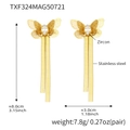 Detailed view of gold butterfly tassel earrings with zircon and stainless steel specs - Gold Butterfly Zircon Tassel Earrings