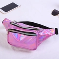 Holographic pink laser waist bag for women with iridescent PVC and adjustable strap - Pink