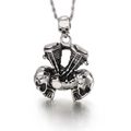 Pendentif tête de mort et moteur V en acier inoxydable poli pour bijoux de motard - Style Moteur V-Twin Crâne (KP33324-D)