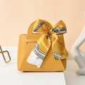 Ginger yellow PU leather wedding favor bag with decorative printed silk scarf handle - Ginger Yellow