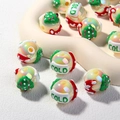 Macro shot of hand-painted acrylic beads with festive patterns for DIY craft jewelry - Cream White Bead + COLD + Christmas Tree / 18mm