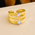 Three-layer 18k gold plated vintage ring with light blue stones and twisted texture - Rope 3-Layer Blue Cat's Eye Style (R534) / Adjustable Open