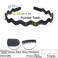 Glossy black wavy plastic headband with teeth detail, weight 9.7g and 37cm length - Glossy Black Wavy - PS Painted