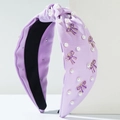 Diadema anudada violeta claro con perlas blancas y lazos de esmalte lavanda - Morado