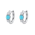 S925 silver hoop earrings featuring blue turquoise and sparkling round cubic zirconia - Turquoise (White Gold)