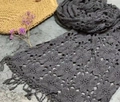 Gray knitted floral lace scarf with fringe tassels in a forest style layout - 3023 Tassel Crochet Style / Gray