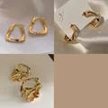 Golden 3-piece earring set featuring geometric and textured fluid designs for women - 7# Trapezoid Buckle and Flowing Texture Set (AL143)