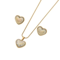 Fashionable gold heart necklace and earrings jewelry set with iridescent opal stones - Green