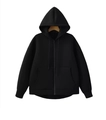 Close-up of black oversized zip-up hoodie featuring deep side pockets and drawstring hood - XS / Black