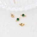 Macro detail of gold plated round jewelry connectors with green zircon stones - 16# Connector (Double Loop)