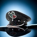 Cappello da capitano con paillettes e motivi a cuore in strass per spettacoli teatrali - Regolabile / 01-Cappello Nero con Strass Completi