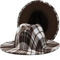 Set of two plaid fedora hats with wide brims and brown inner lining in classic retro style - M(56-58cm) / Coffee Plaid