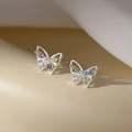 Orecchini a perno a farfalla in argento sterling S999 con zirconi colorati vivaci - Materiale Argento S999 / Oro Bianco