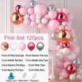 120pcs rose gold and macaron pink balloon arch kit with metallic red and silver accents - Pink Set 05