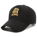 Black baseball cap with gold gothic embroidery and breathable cotton fabric - Adjustable / Black with Gold Embroidery