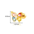 Gold butterfly stud earring with colorful gemstones and precise size dimensions - Colorful Zirconia Butterfly (940-5# Gold)