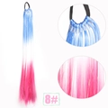Detail view of tri-color blue, white, and pink gradient synthetic hair ponytail extension - Blue White Pink Gradient (8#)