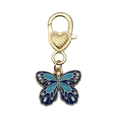 Blue butterfly keychain with golden heart clasp and detailed enamel wings hanging - Blue Butterfly Heart (ER766)
