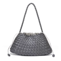 Dark grey hand-woven shoulder bag with Intrecciato texture and drawstring closure - Premium Grey