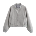 Dettaglio del bomber in tweed grigio con bottoni metallici e polsini a costine - Taglia S / Grigio chiaro