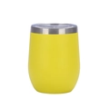 Detail of a yellow 12oz vacuum insulated egg-shaped tumbler with a transparent lid - Yellow
