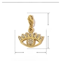Technical drawing of gold evil eye pendant showing 24mm height and 18mm width details - YF080-Evil Eye Rhinestone Pendant