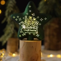 Star-shaped green Christmas night light with festive patterns on a wooden base - Pentagram Star Lights / Green
