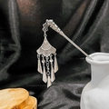 Detail of silver hair stick with hollow flower design and hanging metal tassels - Silver/F227/Multi-layer Tassel
