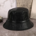 Glossy black PU leather bucket hat with unique horizontal texture and retro style - M (56-58cm) / Black Laser Stripe