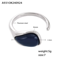 Retro titanium steel ring with 18k gold plating and blue resin teardrop gemstone - US 7 / Steel
