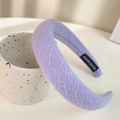 Thick purple sponge headband with textured fabric finish and handmade label detail - Violet Pleated Sponge Headband