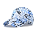 Graffiti printed cotton baseball cap with blue crackle pattern and black lettering - Adjustable / Blue
