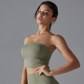 Olive green strapless tube top and high-waist leggings yoga set with matte texture - Carbon Dust