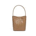 Sac seau tressé à la main en cuir marron avec poignée et design minimaliste - Khaki