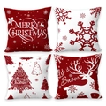 4er-Set Weihnachts-Kissenbezüge mit roten und weißen Rentier- und Schneeflockenmustern - Weihnachten Schneeflocke Rentier (4er Pack)