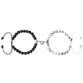 Couples heart magnetic bracelets with black matte and white turquoise beads - White Turquoise & Matte Black / 2Pcs/Set